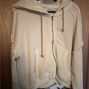 Free People Small Cream Zip-Up Hoodie with Drawstrings